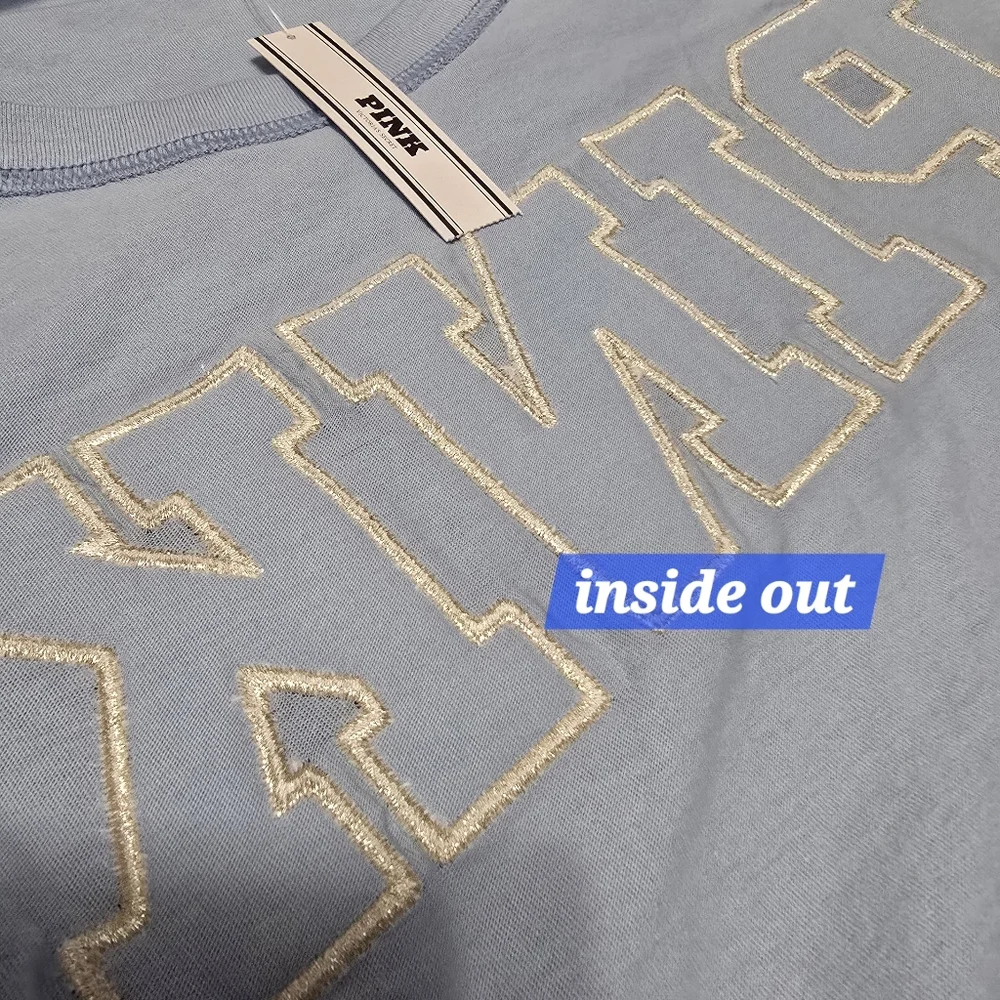PINK VS Campus Cotton Long-Sleeve Tee. Icy Blue. Size M - Picture 5 of 9